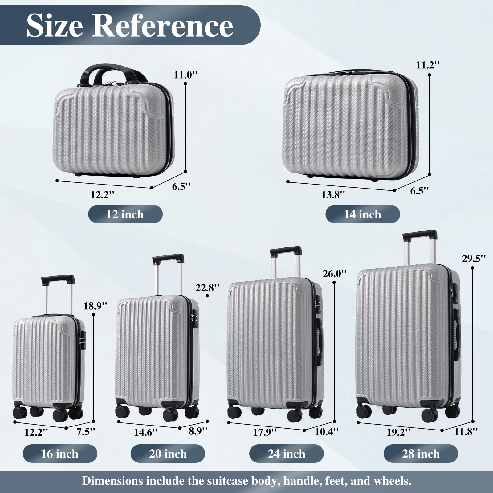 Euroco 6-Piece Luggage Sets, ABS Hardshell Suitcase Set with Spinner Wheels and TSA Lock,Lightweight Carry-On & Checked Luggage for Family Travel,Silver