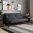 thumbnail image 2 of Pemberly Row Metal Arm Futon Full Black Frame with 6" Gray Microfiber Mattress, 2 of 7