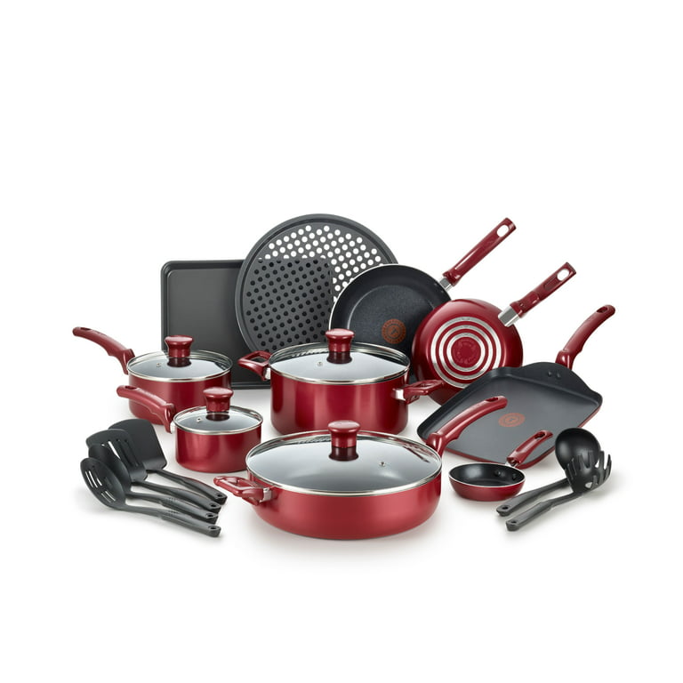 T-fal Kitchen Solutions Cookware Set, Red, 20 Pieces 