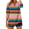 thumbnail image 2 of Edvintorg Women's Tops, Tees & Blouses Color Block Printed 3/4 Sleeve Top V Neck Dressy Casual Summer Shirt Loose Business Clothes Orange XXL, 2 of 6