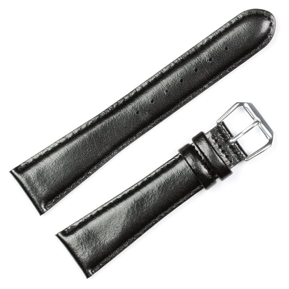 deBeer brand Smooth Leather Watch Band - Black 19mm (Long Length)