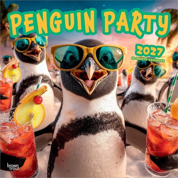 Penguin Party | 2027 12x24" (Hanging) Wall Calendar | Plastic-Free | BrownTrout