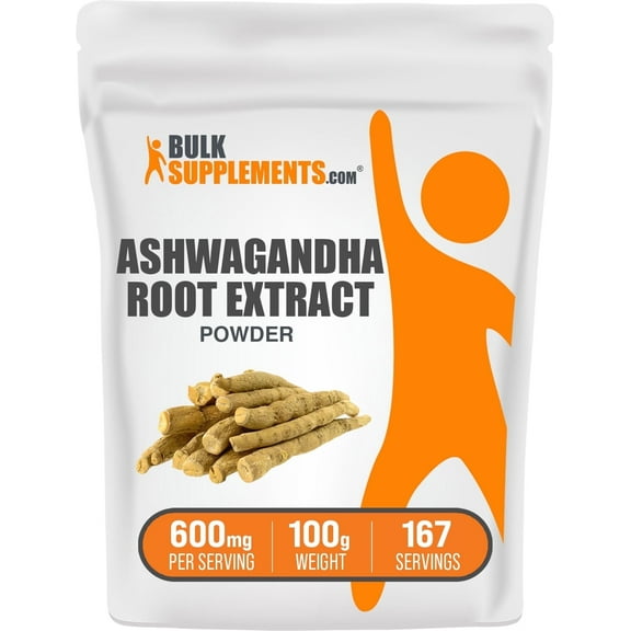BulkSupplements Ashwagandha Root Extract Powder - Herbal Supplement, Ashwagandha Supplement - 600mg per Serving, 100g (3.5 oz)