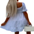 thumbnail image 4 of Robe Mini Unie Col en V pour Femmes Été Décontractée Robe Trapèze, 4 of 5