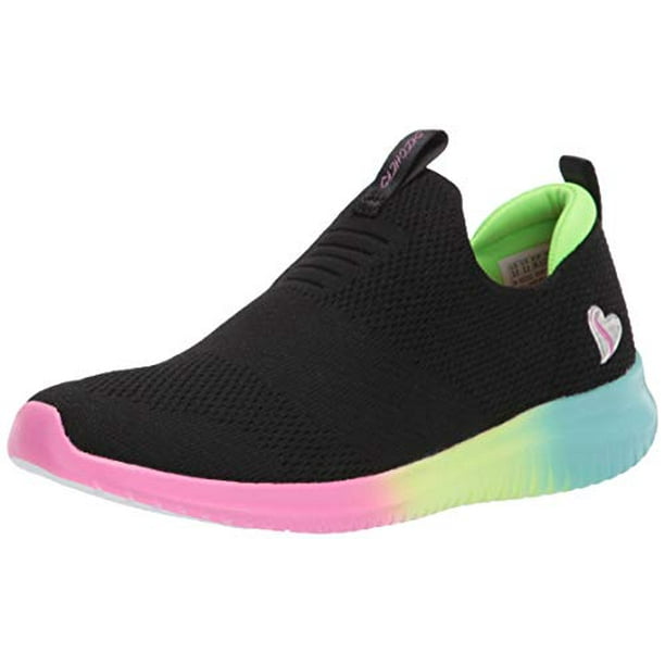 Skechers Kids Girls Ultra Flex - Sherbet Step Sneaker, Black Multi, 13.5