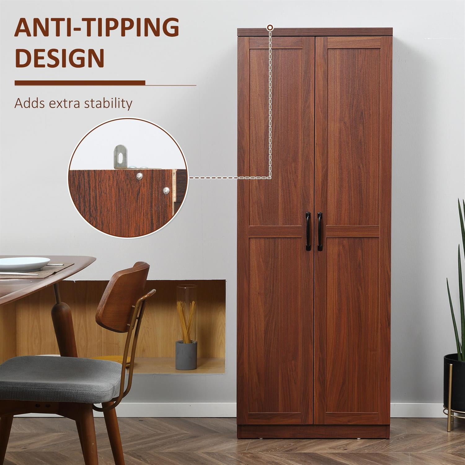 Demi Bonn 63" Kitchen Pantry Storage Cabinet, 2-Door, 5-Tier Shelves Adjustable for Home Organization, Spacious Storage, Brown