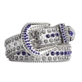 thumbnail image 1 of Nvzi Cinturón de diamantes de imitación para hombres y mujeres, cinturón de cuero con brillantes para vaqueros (blanco y azul), 1 of 5