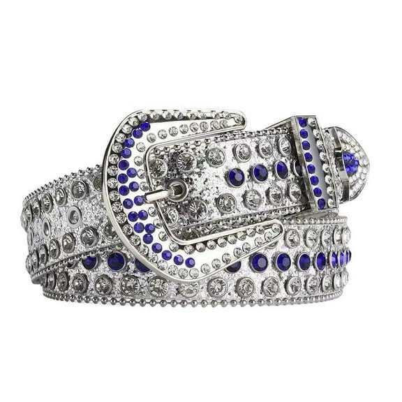 Namzi-b Rhinestone Belt for Men Women, Western Cowboy Cowgirl Belts Bling Leather Belt With for Jeans (White Blue)