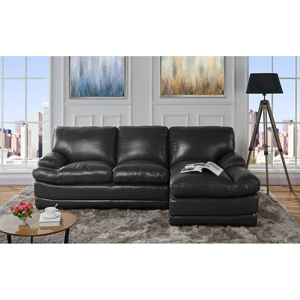 Leather Match Sectional Sofa, L-Shape Couch with Chaise Lounge (Right