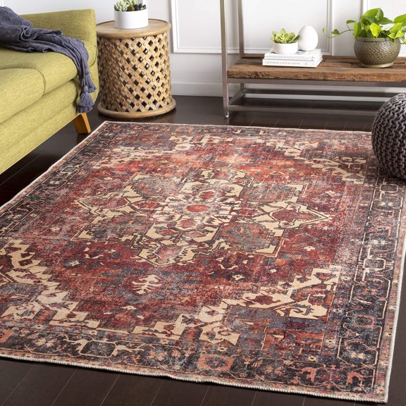 Mark&Day Washable Rugs, 9x12 Rome Traditional Rust Area Rug, Red Brown Carpet for Living Room, Bedroom or Kitchen (8'10" x 12', Machine Washable)