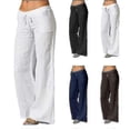 thumbnail image 1 of Women's Cotton Linen Wide Leg Pants Solid Casual Elastic Waist Long Trousers, 1 of 2