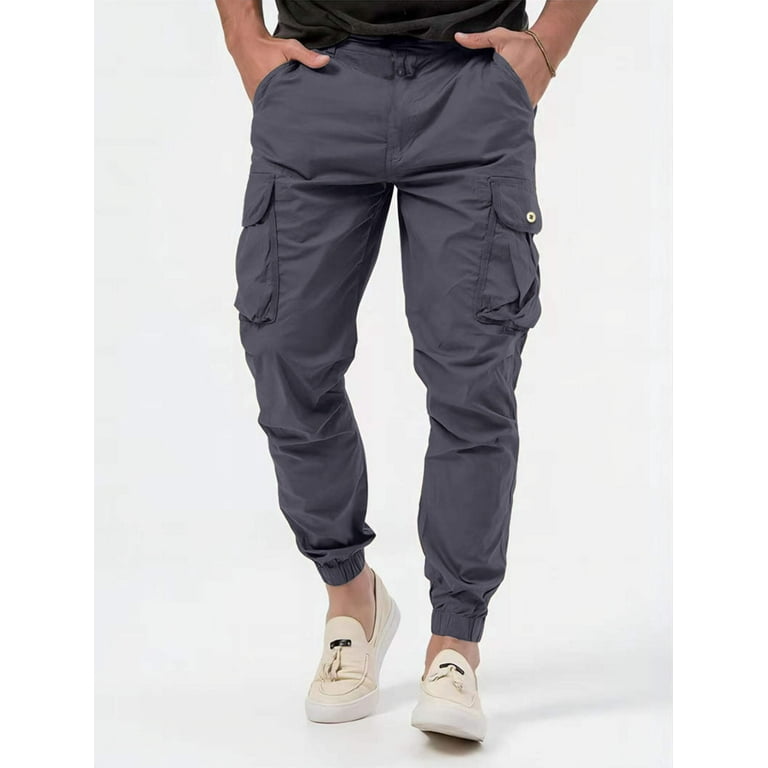 Men's Cargo Trousers With Three-dimensional Pockets Solid Men's Cargo Trousers With Three-dimensional Pockets Solid