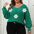 thumbnail image 4 of HAiming Womens Plus Size Sweater Casual Loose V Neck Long Sleeve Drop Shoulder Flower Graphic Pullover Knit Tops, 4 of 7
