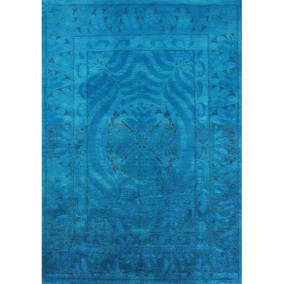 Ahgly Company Indoor Rectangle Mid-Century Modern Deep SkyBlue Oriental Area Rugs, Swatch Sample