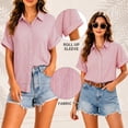 thumbnail image 2 of Enmain Womens Button Down Shirt Short Sleeve Collared Textured Summer Tops Casual Beach Shirt Pink XL, 2 of 8