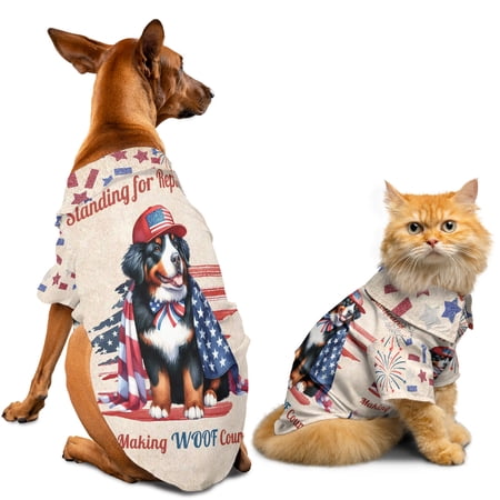 Republican Bernese Mountain Dog Making Woof Count Election 2024 Hawaiian Summer Shirt for Small Medium Large Dog Cat Berner Lover Gifts - 01002