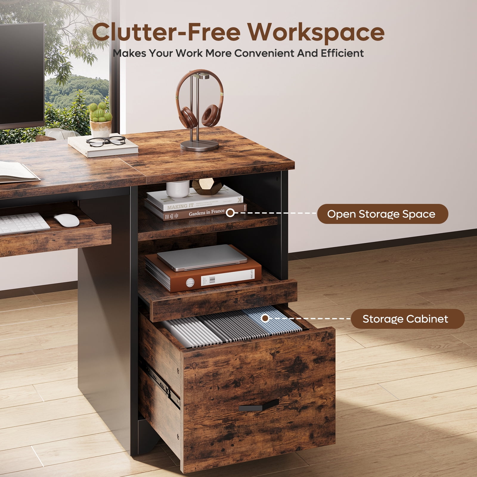 Bestier 47 inch Computer Desk with Storage File Drawer & Keyboard Tray, Home Office Writing Desk Work Study Table for Small Space, Rustic Brown