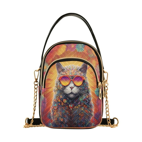 ALAZA Chain Crossbody Bags for Women Cat and Flowers Shoulder Handbag Phone Purse