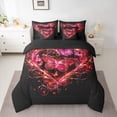 thumbnail image 2 of Castle Fairy Red Butterfly 7Pcs Bedding Comforter Set for Teens Women Men,Romantic Vintage Queen Bedding Sets Super Cozy,Love Heart Print Queen Sheet Sets,Lightweight Room Decor, 2 of 7
