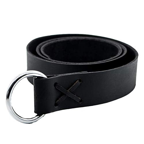 Mythrojan Unisex Leather Ring Belt with Steel Ring Viking LARP Leather Belt 