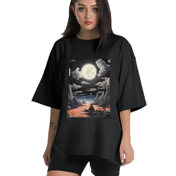 Plus Size Shirt for Women Black Tops for Women Short Sleeves Shirt for Women The Valley At Night 3 T Shirt Crewneck Shirt for Women XS