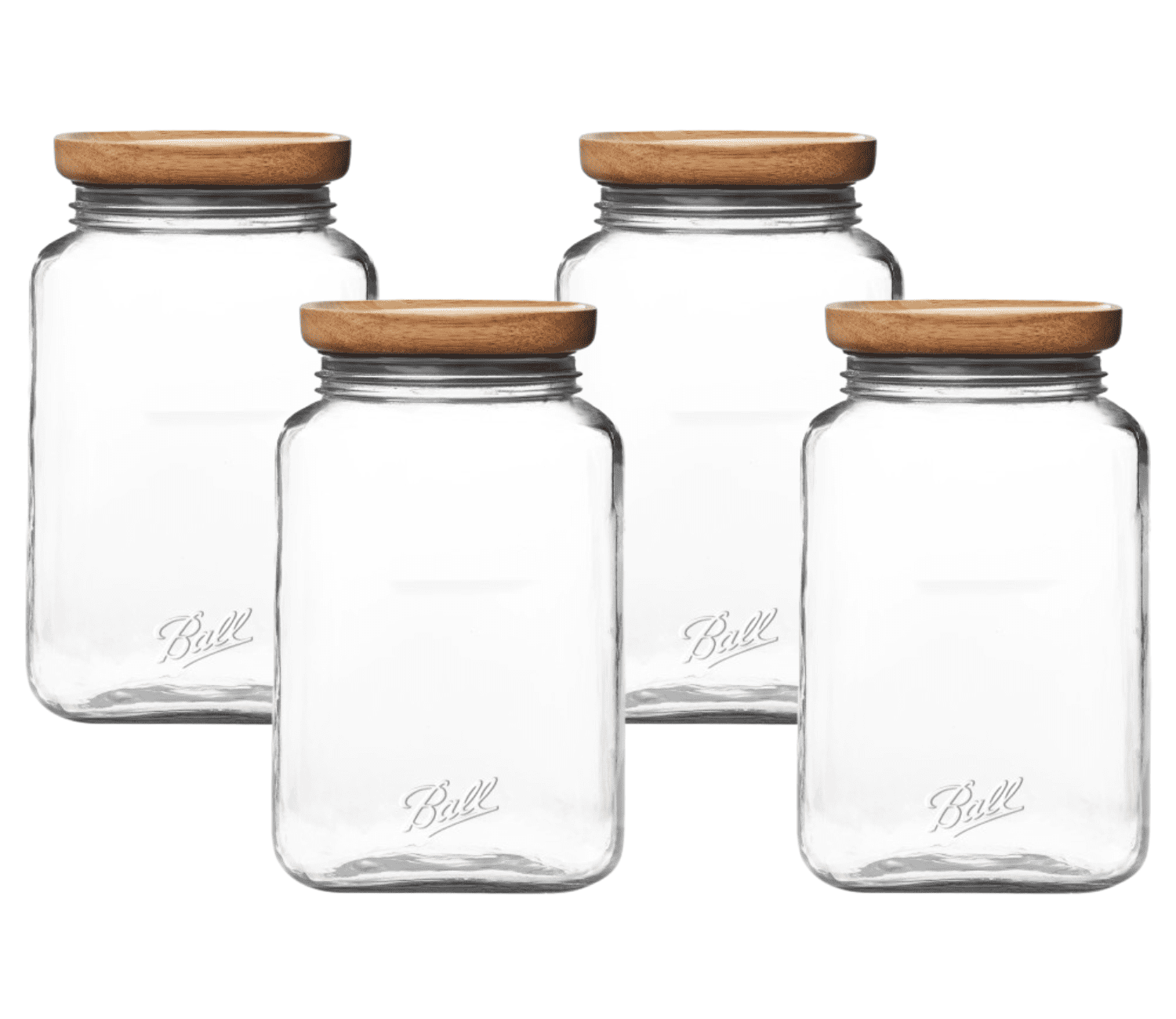 Ball Stack & Store Glass Mason Jars with Wooden Lid, 15.6-Cup (Pack of 4)