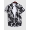 thumbnail image 3 of Camisa de manga corta con botones y solapa para hombre con estampado de cocoteros tropicales, estilo hawaiano, para vacaciones de verano en el resort, tops extragrandes, 3 of 5