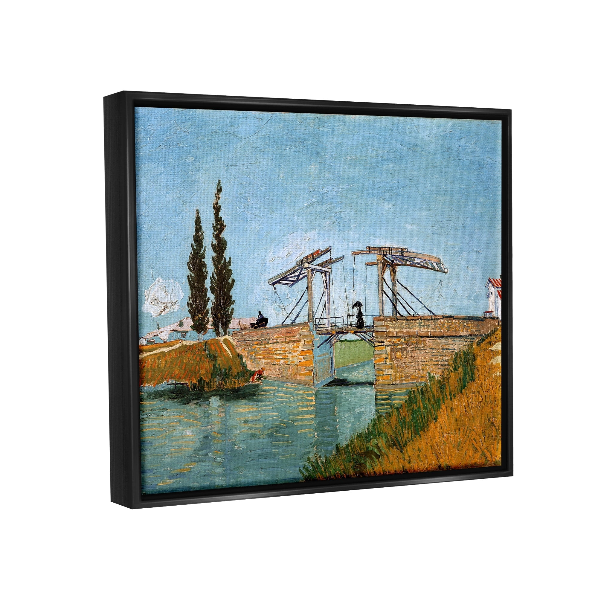 Stupell Industries Brug bij Langlois Vincent van Gogh Classic Bridge Painting Painting Luster Gray Floating Framed Canvas Print Wall Art, Design by one1000paintings