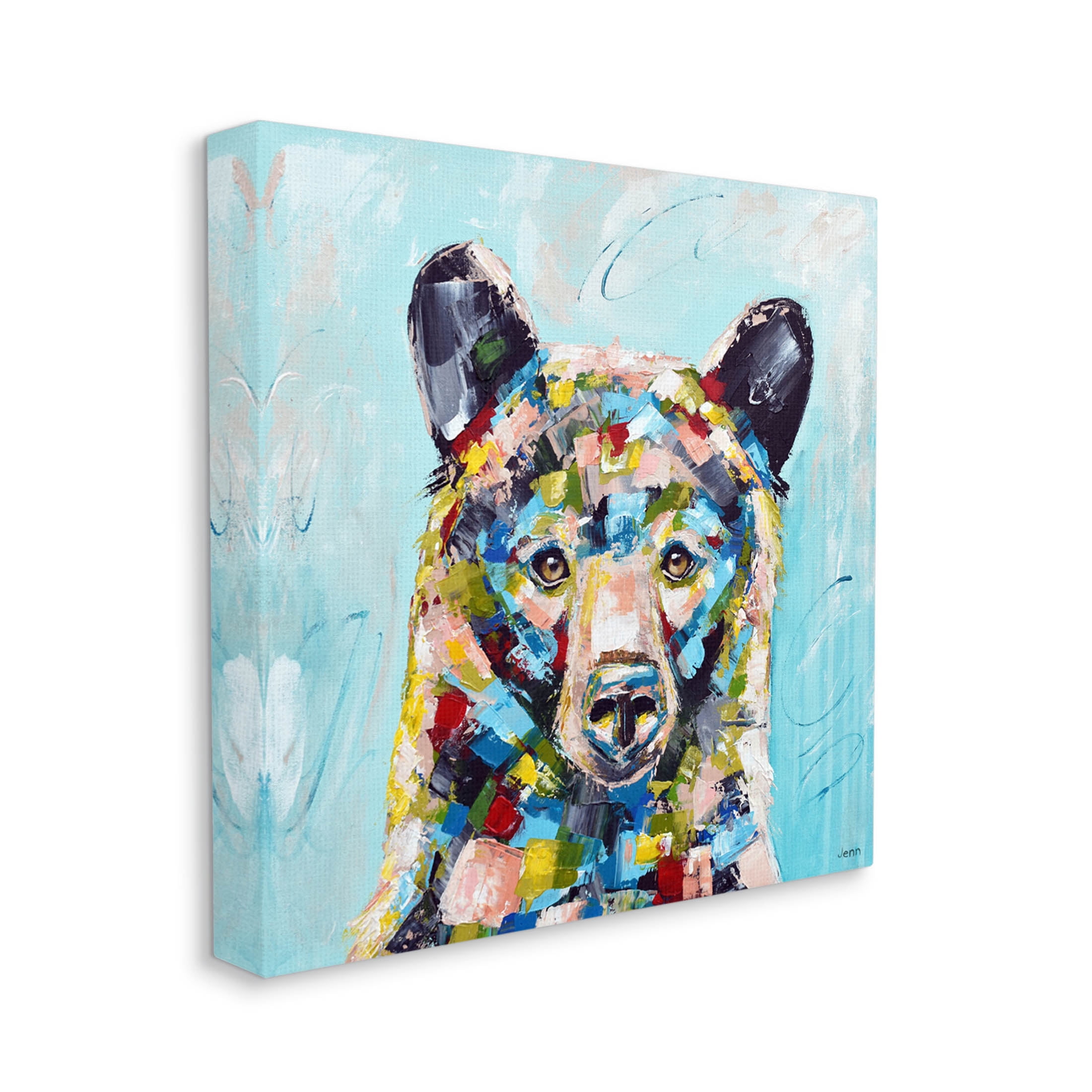 Blue Toned Modern Bear Animals & Insects Painting Gallery Wrapped Canvas Print Wall Art