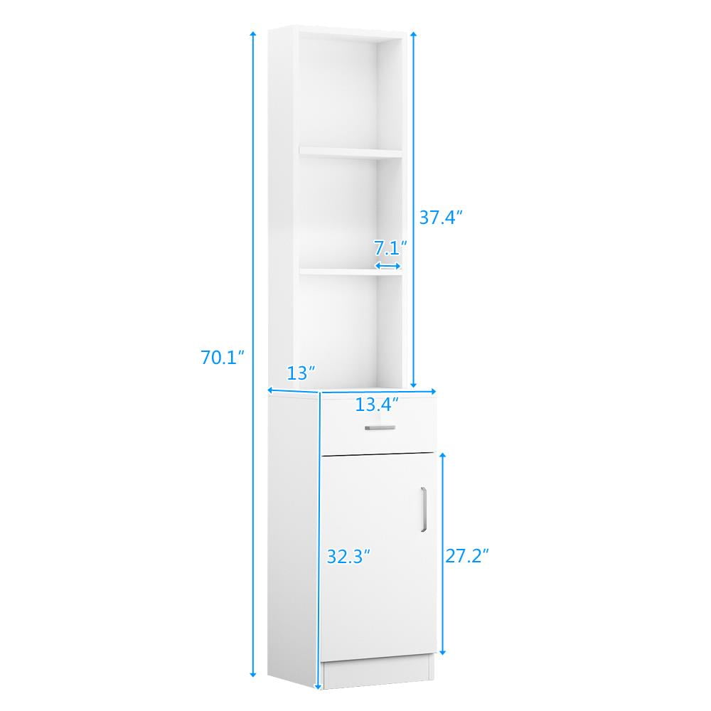 Zimtown Wooden Barber Station Makeup Hair Salon Cabinet, Freestanding Bathroom Tall Cabinet with 5 Storage Shelves & Drawer, White