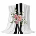 thumbnail image 6 of Pink Flowers Blanket Soft Cozy Warm Throw Blanket for Couch, Plush Fuzzy Flannel Fleece Blankets for Sofa, Romantic Floral Leaves Black Striped Bed Blankets Lightweight Gifts for Women, 30"x40", 6 of 9