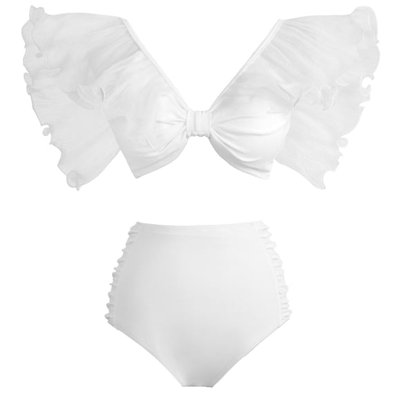 Jesscasday High Waist Swimsuit for Women Ruffles-Flounce 2 Piece Bathing Suit Bikini Set Tummy Control Push Up Knot-Tankini Set
