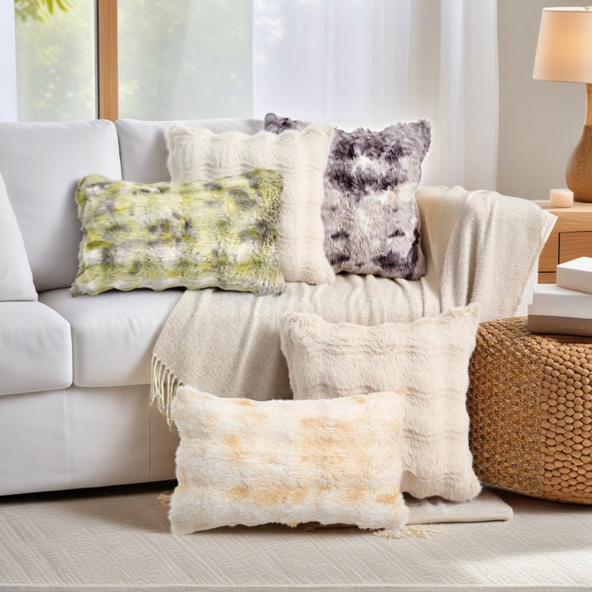 Unique Bargains 2pcs Soft Fluffy Pillow Covers for Living Room Light Yellow 20" x 12"