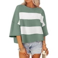thumbnail image 2 of Mujeres de Manga Corta Tops Mitad de Manga Cuello Redondo Túnica, Cubierta Casual Rayas Camisa de Moda, 2 of 9