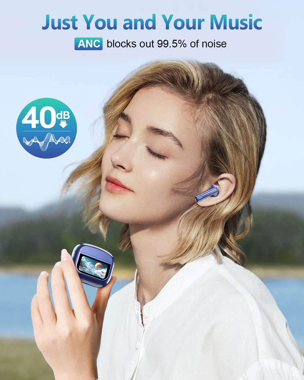Wireless Earbuds, Bluetooth 5.4 Headphones, EarBuds with Touch Screen, ANC ENC Noise Cancelling Transparency Mode, 50H Stereo Deep Bass, IPX7 Waterproof, Clear Calls, 5 EQ for iOS Android