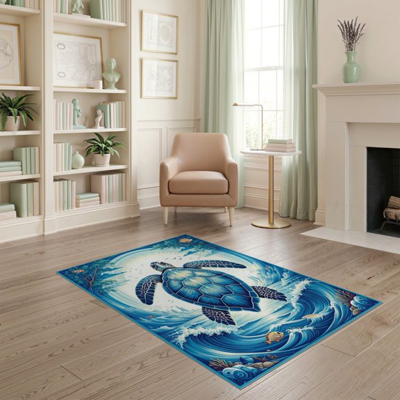 ODIKA Animals Turtle Symmetrical Ocean Wave Border Nautical Motif Scattered for Playroom, Bedroom, Reading Nook, Pet Friendly & Kids Safe Play