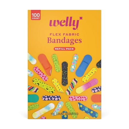 Welly Flex Fabric Bandages, Refill Pack Bravery Badges for Kids, Assorted Sizes, 100 Count