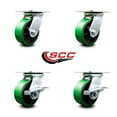 thumbnail image 2 of 5 Inch Green Poly on Cast Iron Swivel Caster Set with Roller Bearings 2 Brakes, 2 of 2