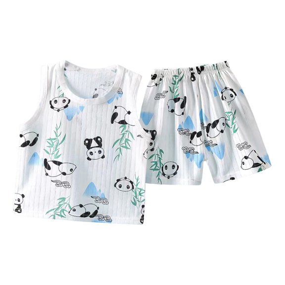 Qingpeng Unisex Kids Summer Sleeveless Top and Shorts Set Crew Neck Elastic Waist Animal Print Casual Outfit for Kids