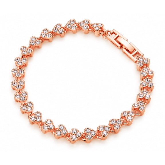 Women’s Rose Gold Heart Link Bracelet with Crystal Accents, Sparkling Heart Chain Bracelet, Fashion Jewelry