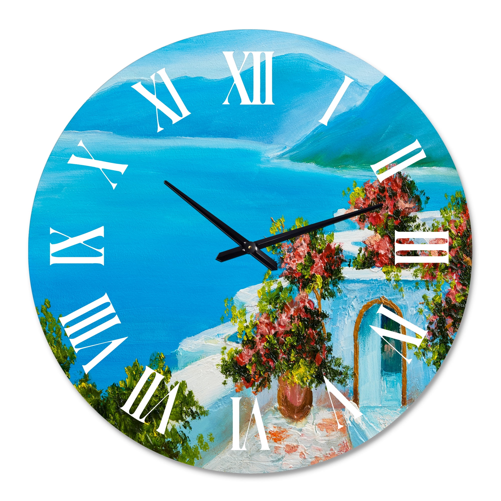 Designart 'House Near The Sea Colorful Flowers I' Nautical & Coastal Wall Clock