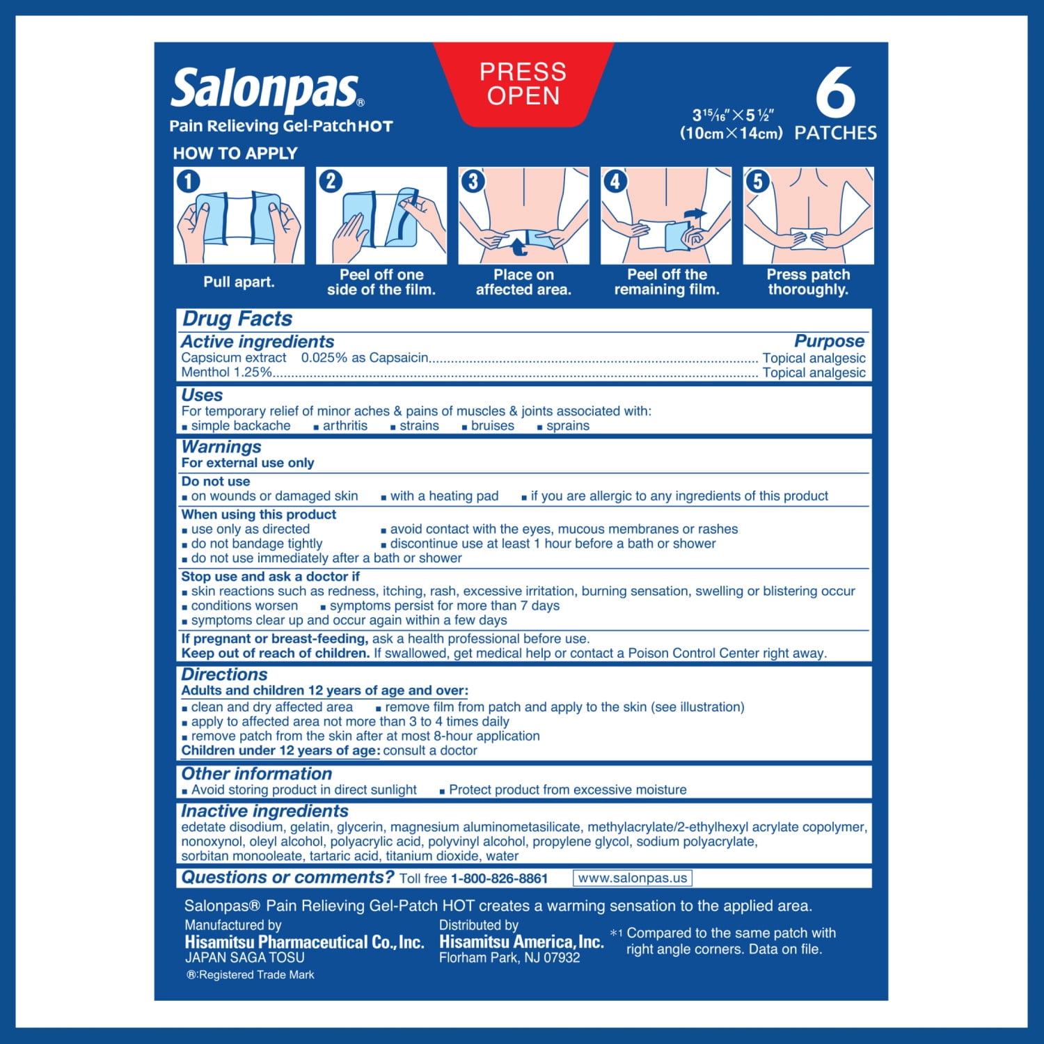 (3 pack) Salonpas Pain Relieving Gel Patch HOT, 6 Count