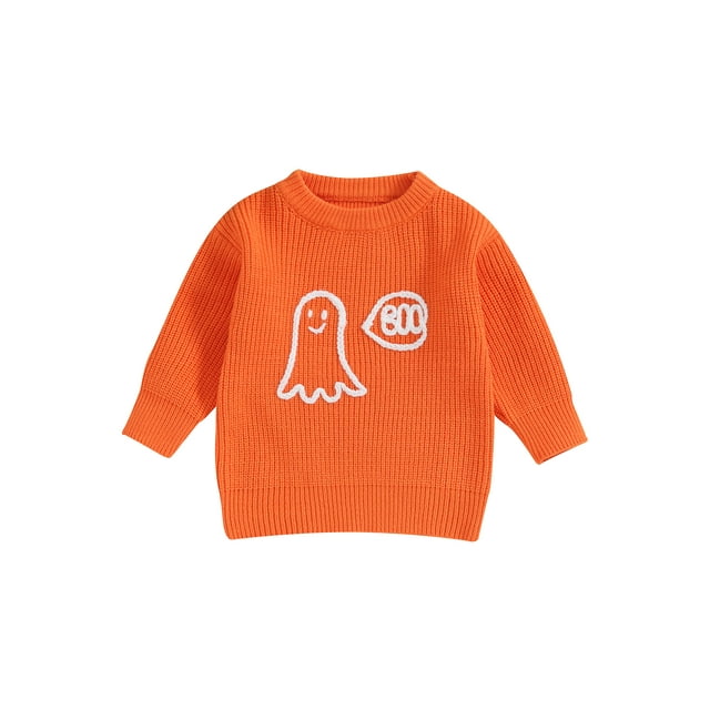 ZAXARRA Pull Bébé Lettre Fantôme Broderie Col Rond Pull à Manches Longues Top Automne Hiver Chaud Tout-Petit Vêtements Pulls