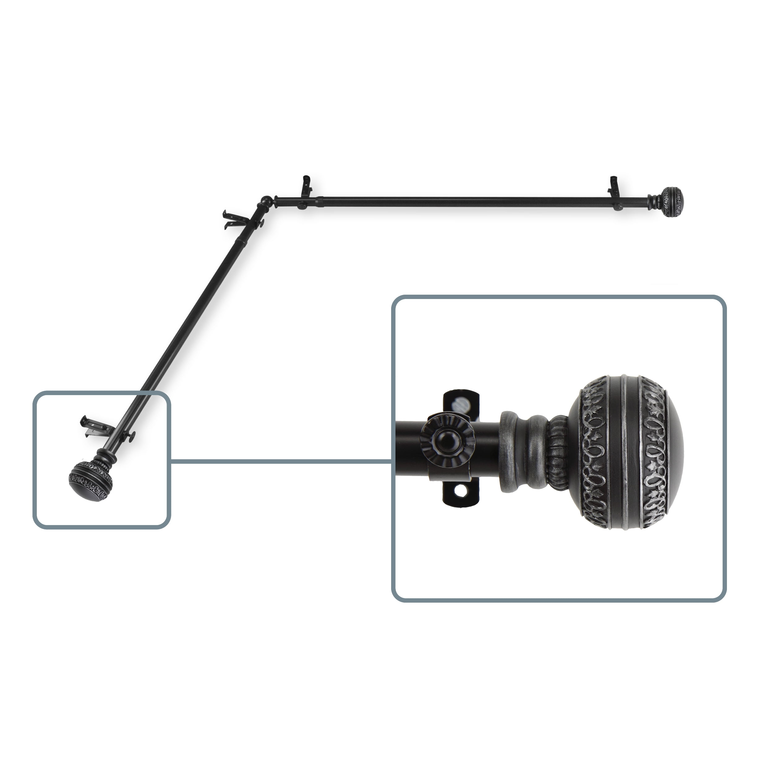 Galileo 13/16 inch Corner Window Curtain Rod 66-120" - Black