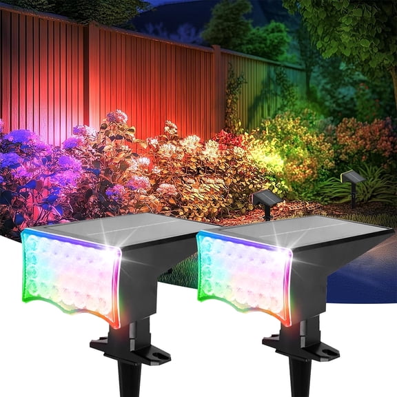 Solar Spotlights Outdoor Waterproof, Multicolor RGB Solar Color Changing Landscape Spotlights, Outdoor Solar Lights for Garden Walkway Yard Porch 2 Packs