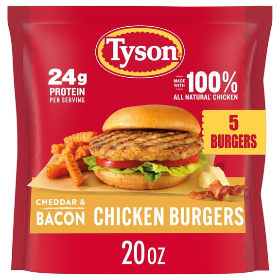 Tyson Cheddar & Bacon Chicken Burgers, 20 oz (Frozen, Fully Cooked)