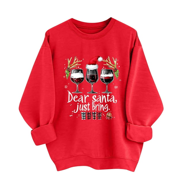 LckLvx Chandails de Noël pour Femmes à Col Rond à Manches Longues Hauts Graphiques du Père Noël Xmas Blouses Tendance d'Entraînement Quotidiennes