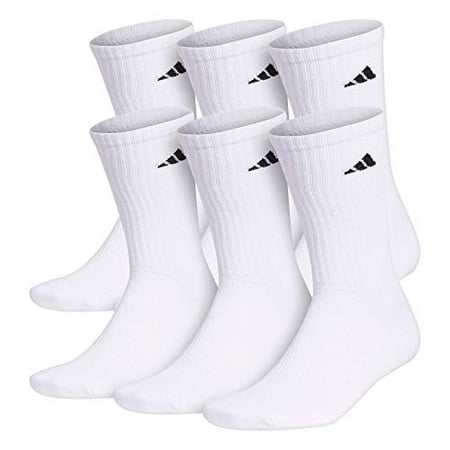adidas Men's Athletic Cushioned Crew Socks (6-Pair), White/Black, Large, (Shoe Size 6-12)