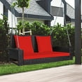 thumbnail image 2 of Topbuy Outdoor Wicker Porch Swing Bench 2-Person Patio Rattan Swing Chair W/ Soft Cushions Red, 2 of 8