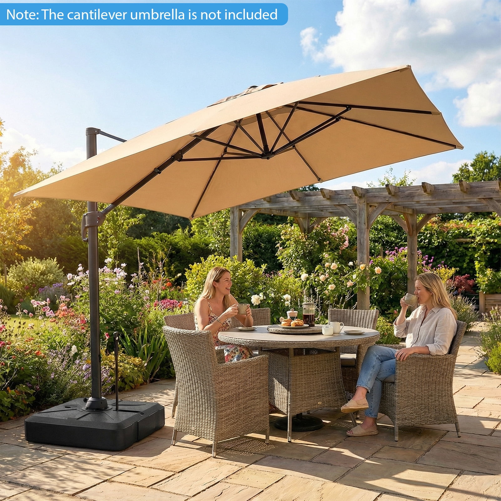 Costway Cantilever Umbrella Base with Wheels, Retractable Pull Rod, 360° Rotation for Pool